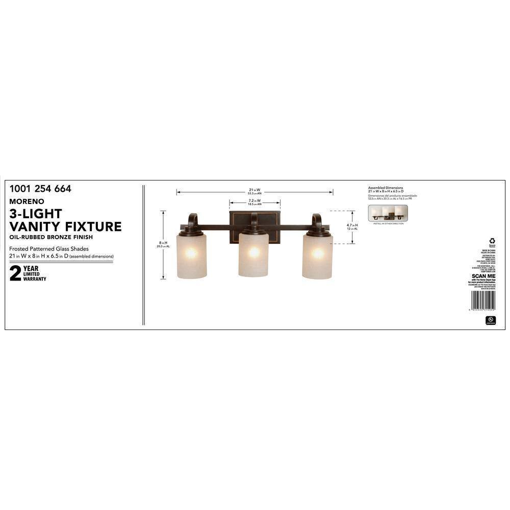 Hampton Bay 3-Light Oil-Rubbed Bronze Vanity Light116880