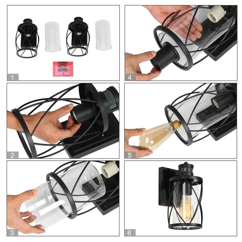 Uolfin Modern Outdoor Wall Light 1-Light Motion Sensor Wall Lantern Sconce 2-Pk