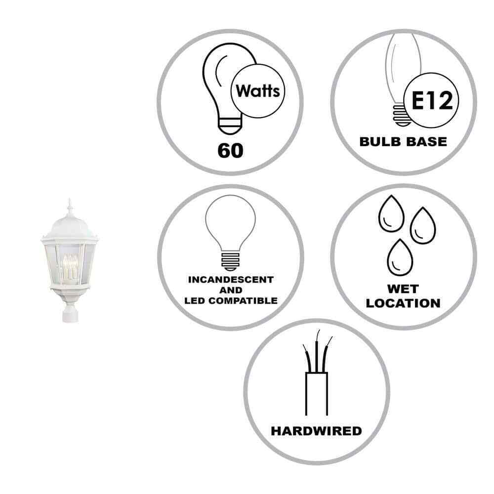 Bel Air Lighting Classical 3-Light White Outdoor Lamp Post Light Fixture