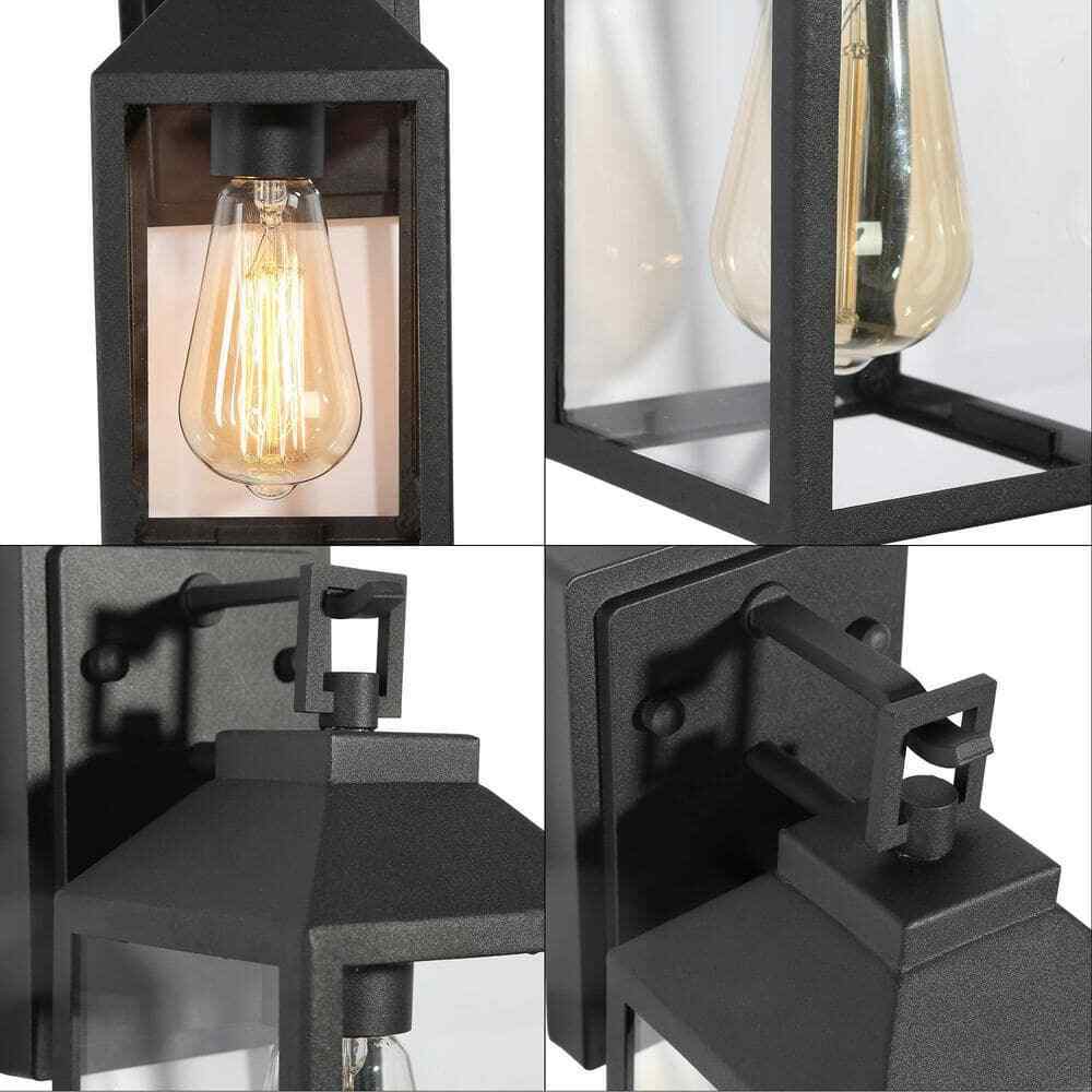 LNC Industrial Textured Black Outdoor Lantern Sconce w/ Clear Glass Shade