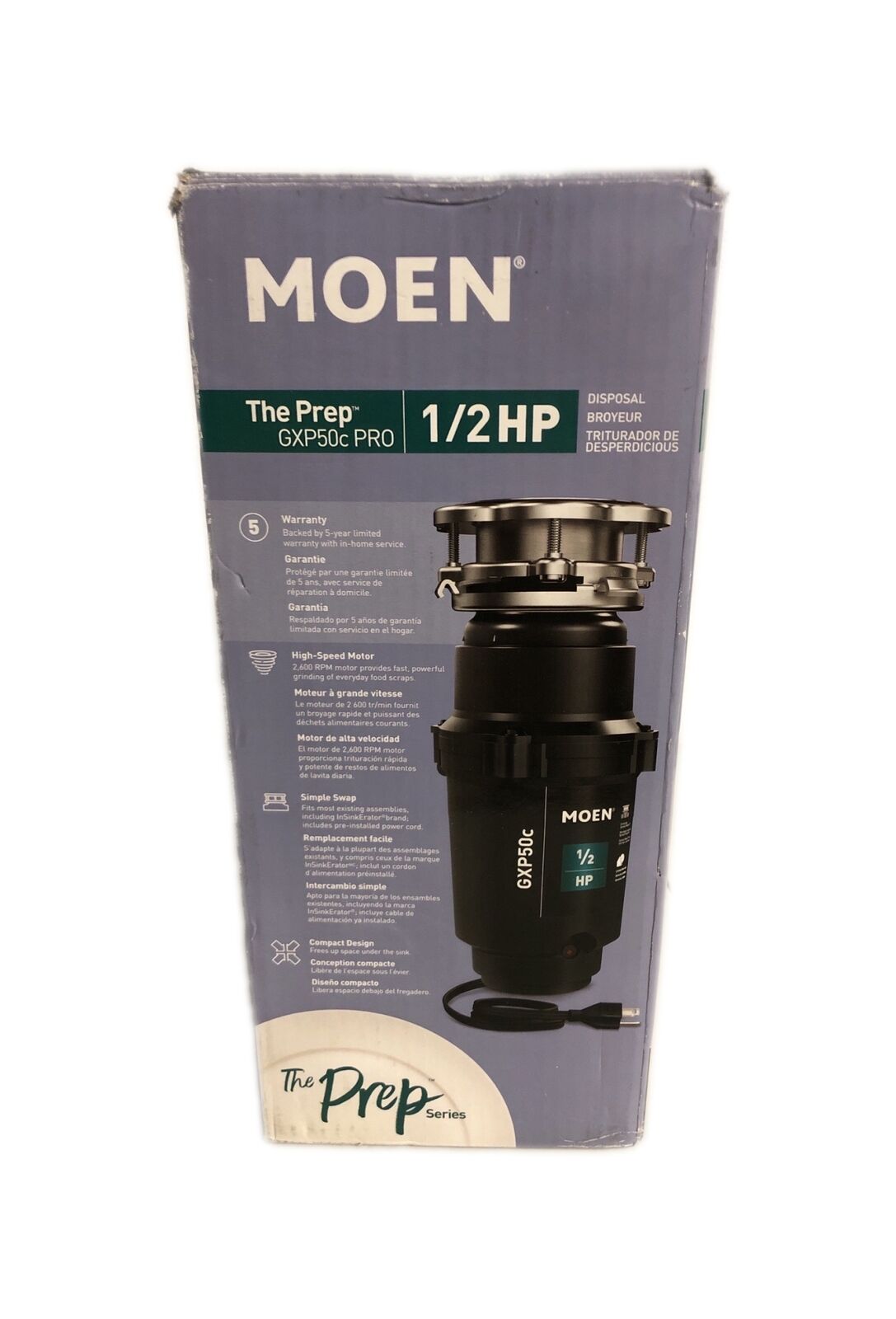 MOEN Prep Series 1/2 HP Continuous Feed Garbage Disposal w/ Power Cord