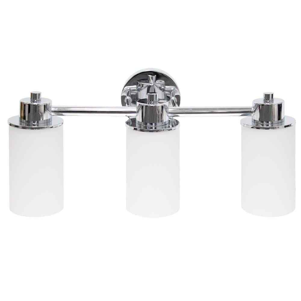 Simple Designs 20.75 in. 3-Light Chrome Modern Metal and Milk White Shades
