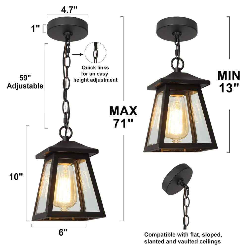 Uolfin Modern Black Outdoor Hanging Light Exton 1-Light Lantern Outdoor