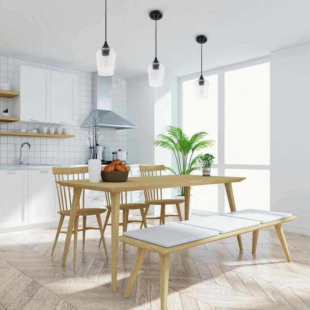 Merra 5 in. W x 6 in. H 1-Light Matt Black Pendant with Clear Glass Shade