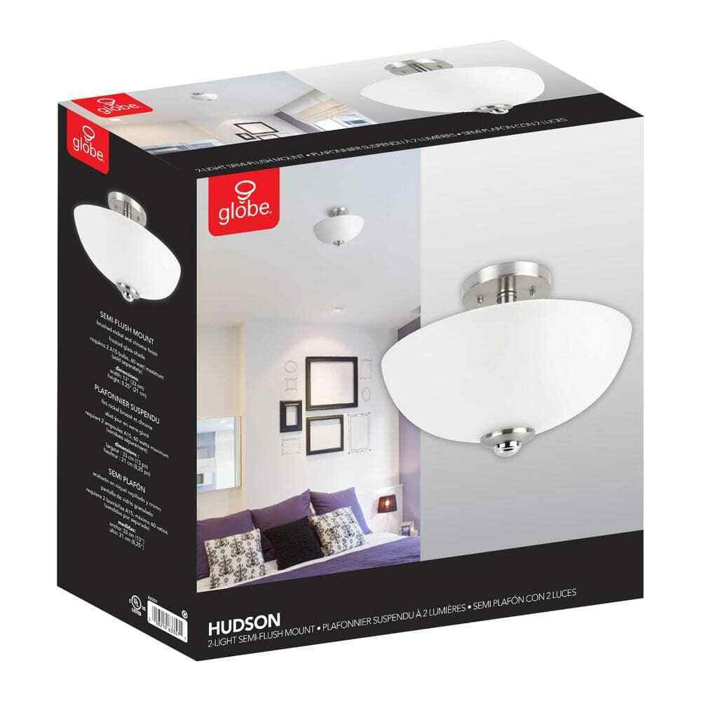Globe Electric Hudson 2-Light Brushed Nickel w/ Chrome Accents Semi-Flush Mount