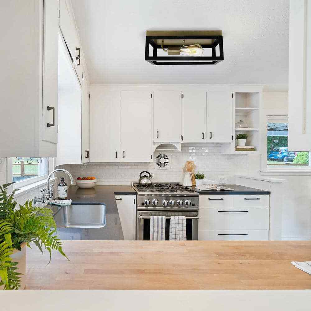 Cedar Hill 13 in. 1-Light Matte Black Metal Square Cage Ceiling Light Fixture
