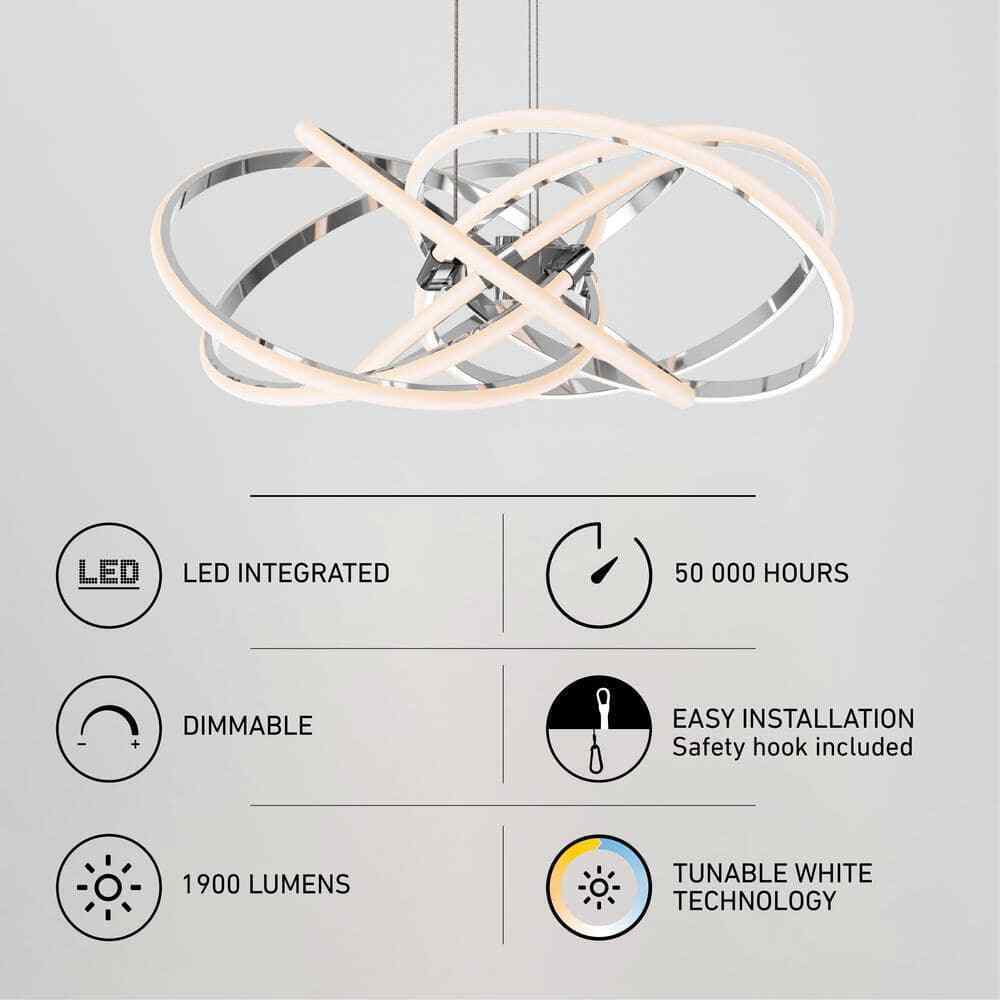 Artika Maelstrom 25-Watt Chrome Modern 5 CCT Integrated LED Pendant Light