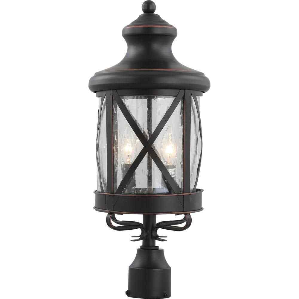 Volume Lighting 3-Light Outdoor Black Copper Aluminum Lantern Post Light Mount