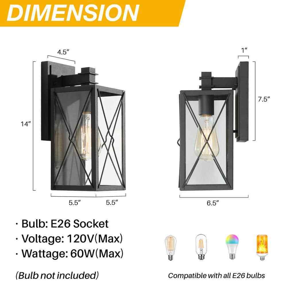 LNC Black Outdoor Wall Lantern Sandy Black w/ Clear Glass Panels