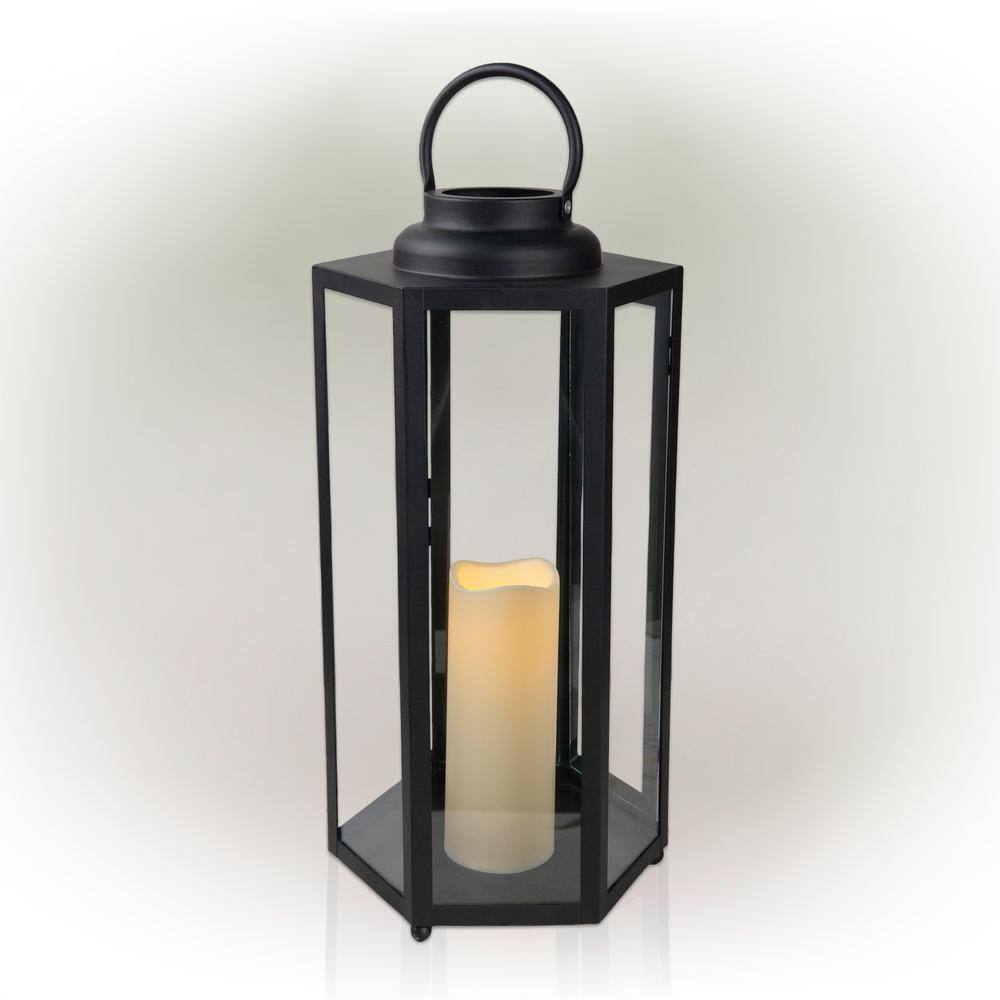Alpine Corporation 18 in. Tall Outdoor Hexagonal Battery-Operated Metal Lantern