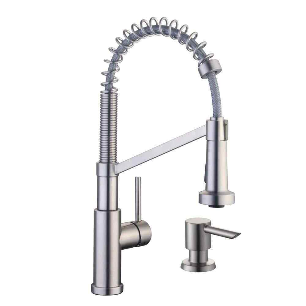 Glacier Bay Gage Spring Neck Pull-Down Sprayer Kitchen Faucet w/ Soap Dispenser
