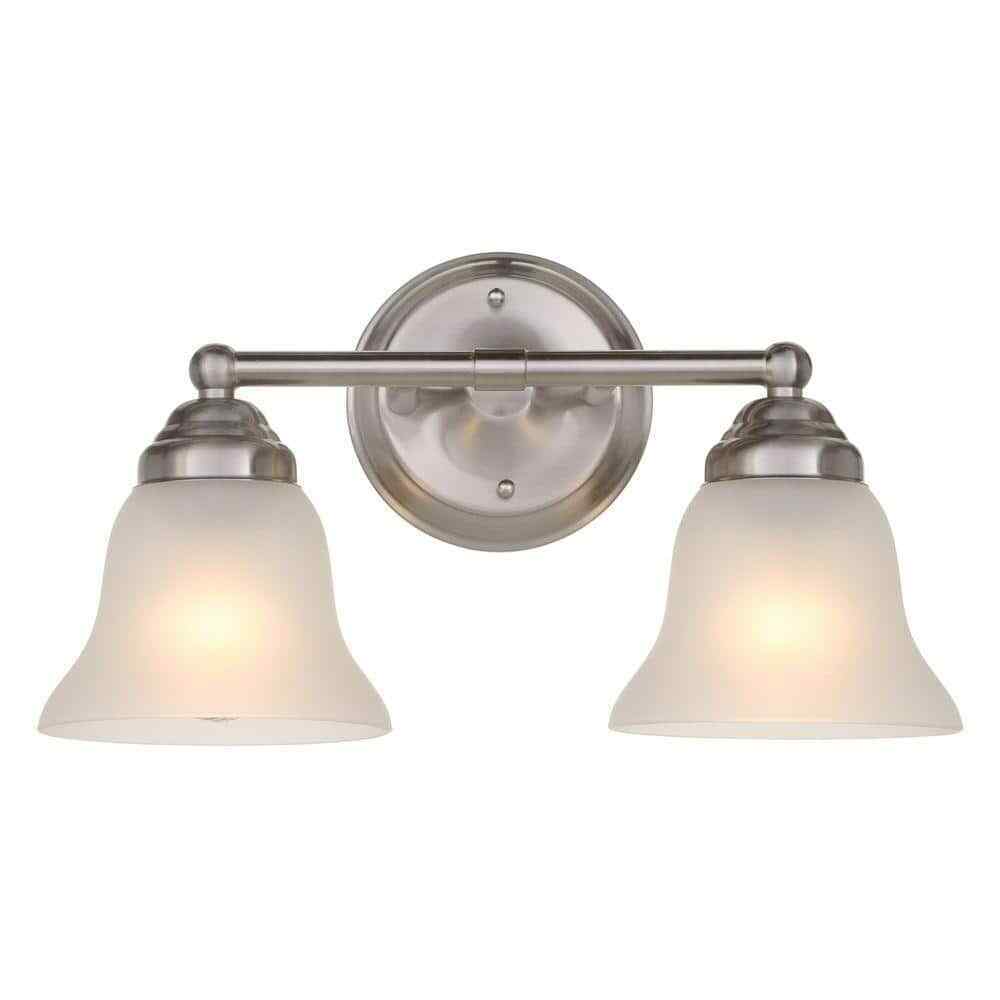 Hampton Bay Ashhurst 2-Light Brushed Nickel Vanity Light w/ Frosted Glass Shades