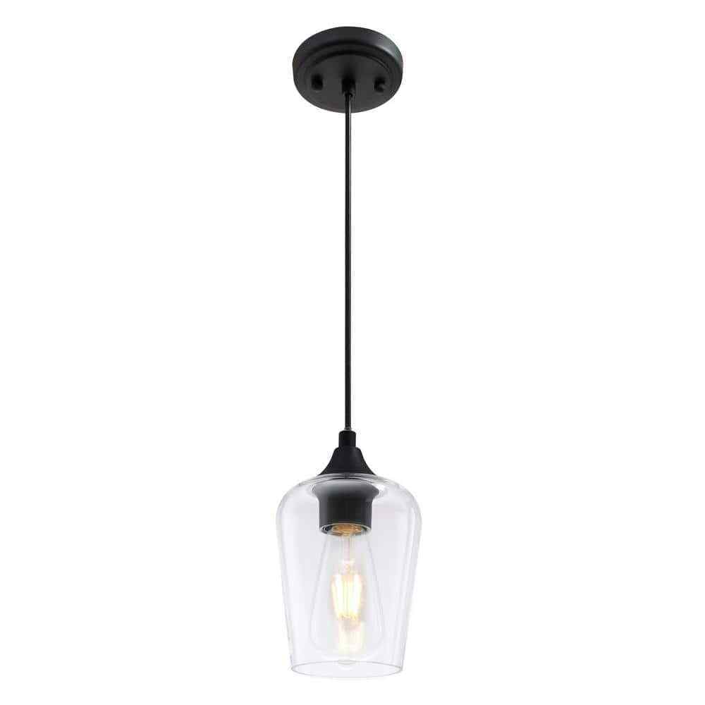 Merra 5 in. W x 6 in. H 1-Light Matt Black Pendant with Clear Glass Shade