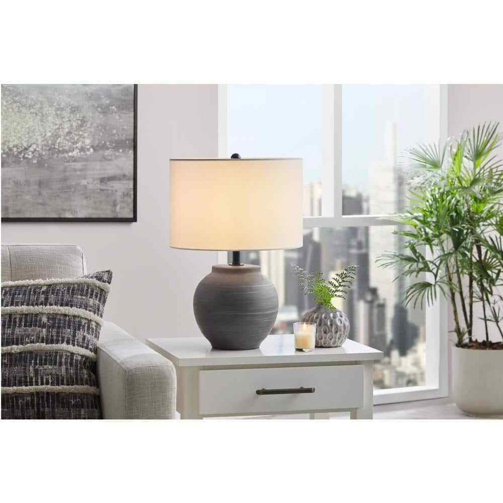 Hampton Bay Hookston Black 18 in. Ceramic Table Lamp with White Fabric Shade
