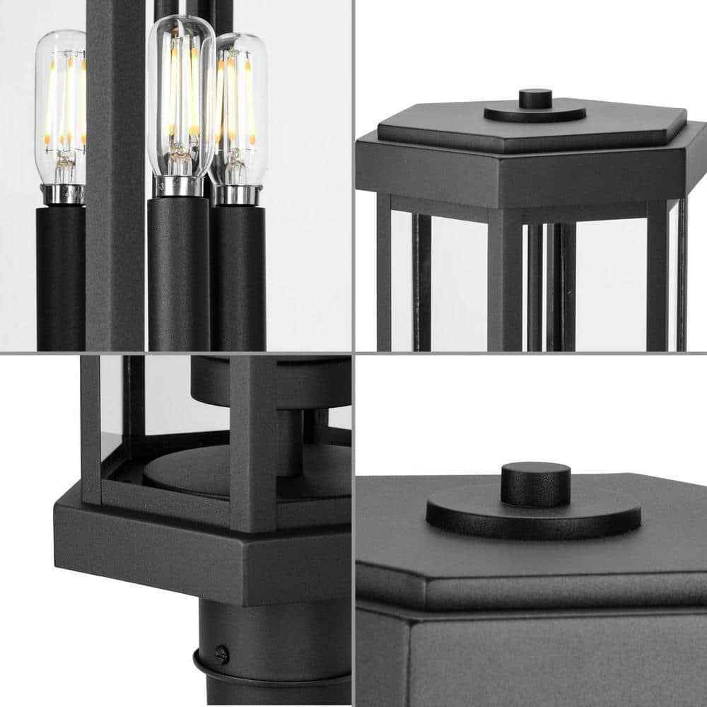 Progress Lighting 3-Light Textured Black Ramsey Steel Hardwired Post Light