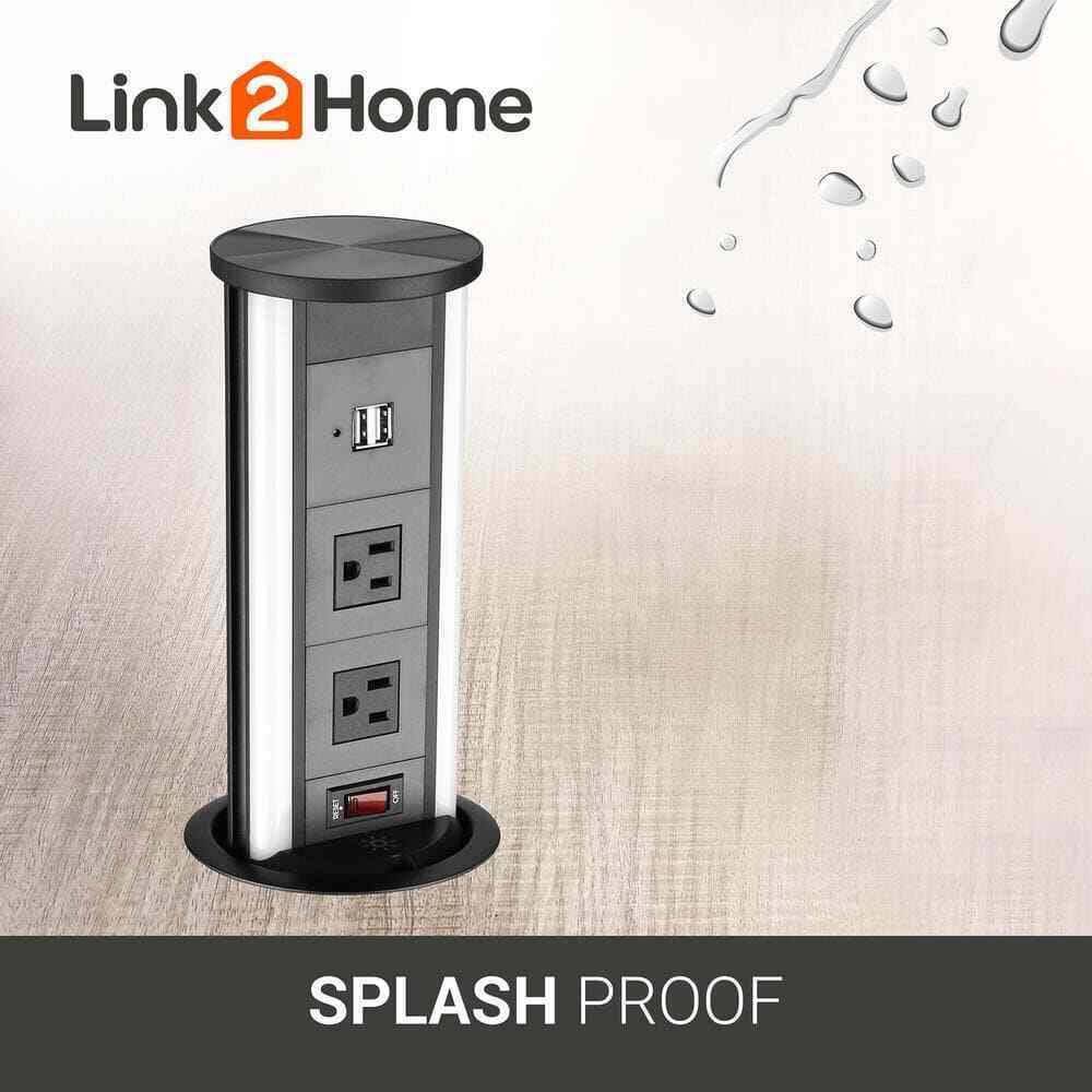 Link2Home 2-Outlets Automatic Pop Up Socket w/10-Watt Induction Wireless Charger
