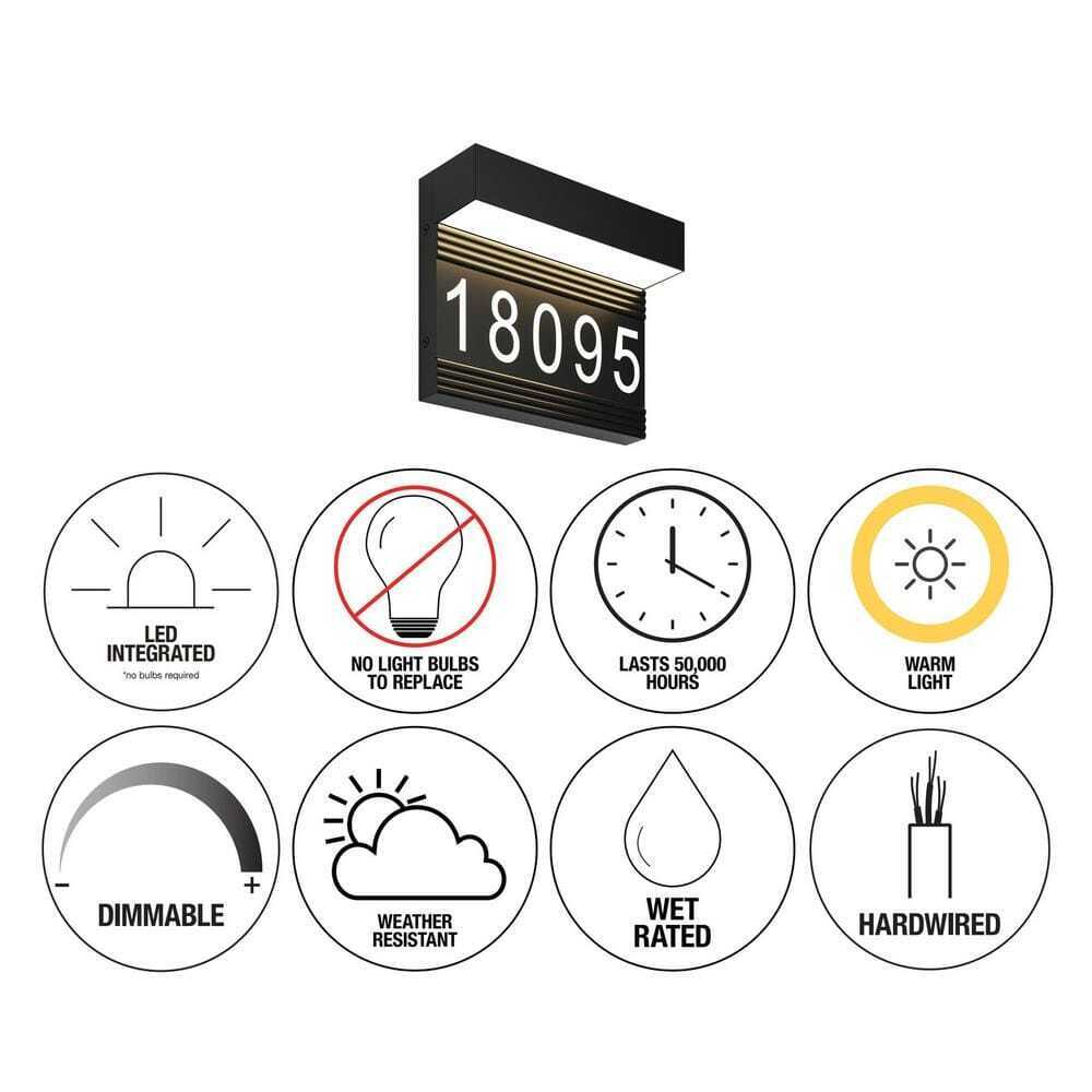 Artika Headline Address Name Black Modern Integrated LED Hardwired Porch Light