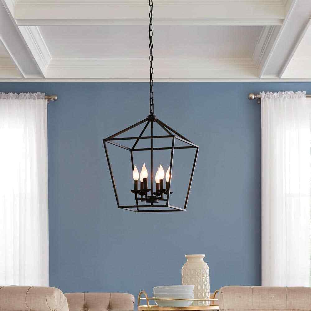 Home Decorators Weyburn Black and Faux Wood Farmhouse Chandelier Light Fixture