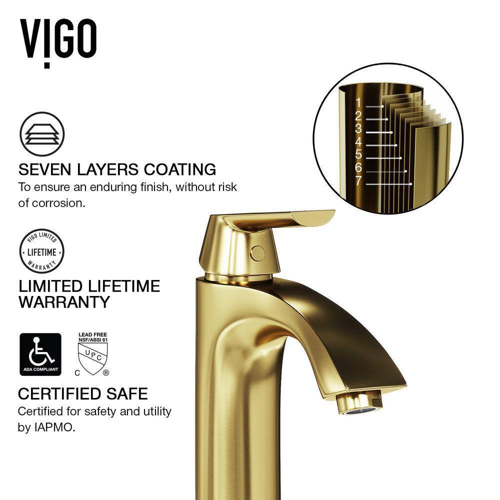 VIGO Linus Single Handle Single-Hole Bathroom Vessel Faucet Matte Brushed Gold