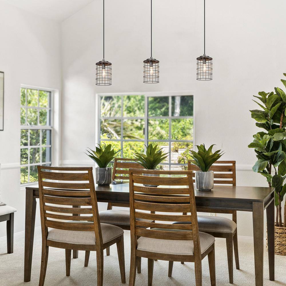 LNC 1-Light Farmhouse Rustic Gray Mini Pendant Cage Foyer Hall Island Bar Light