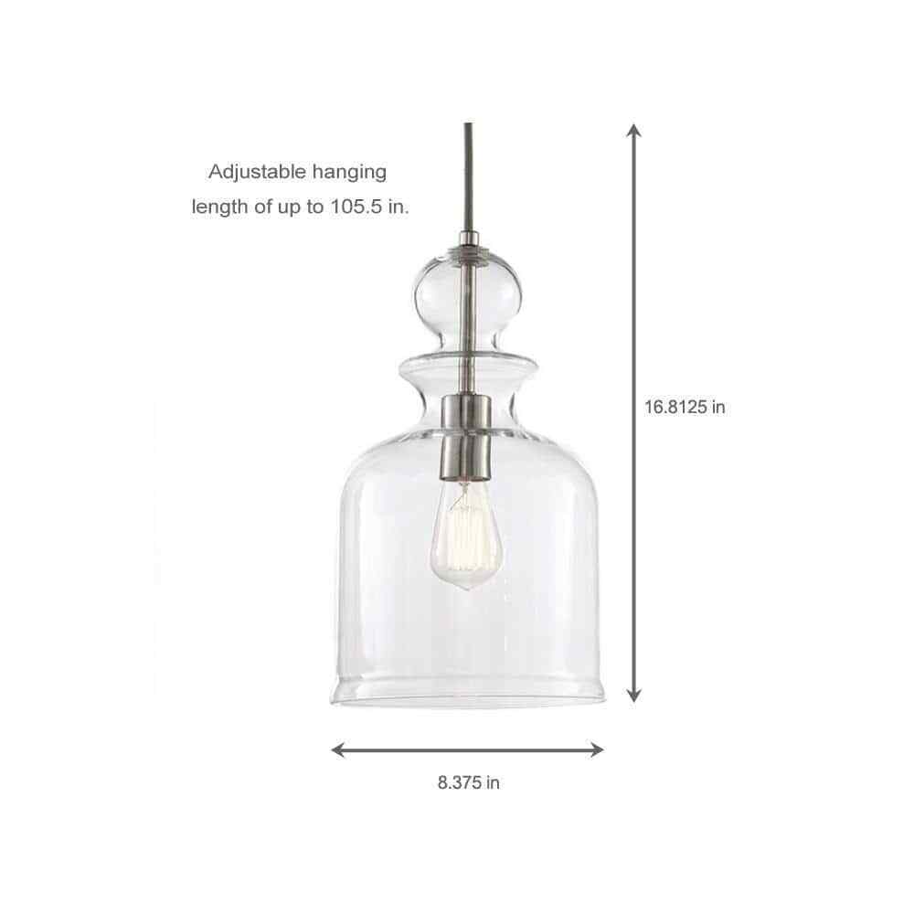 Home Decorators Collection 8.38 in. 1-Light Brushed Nickel Pendant