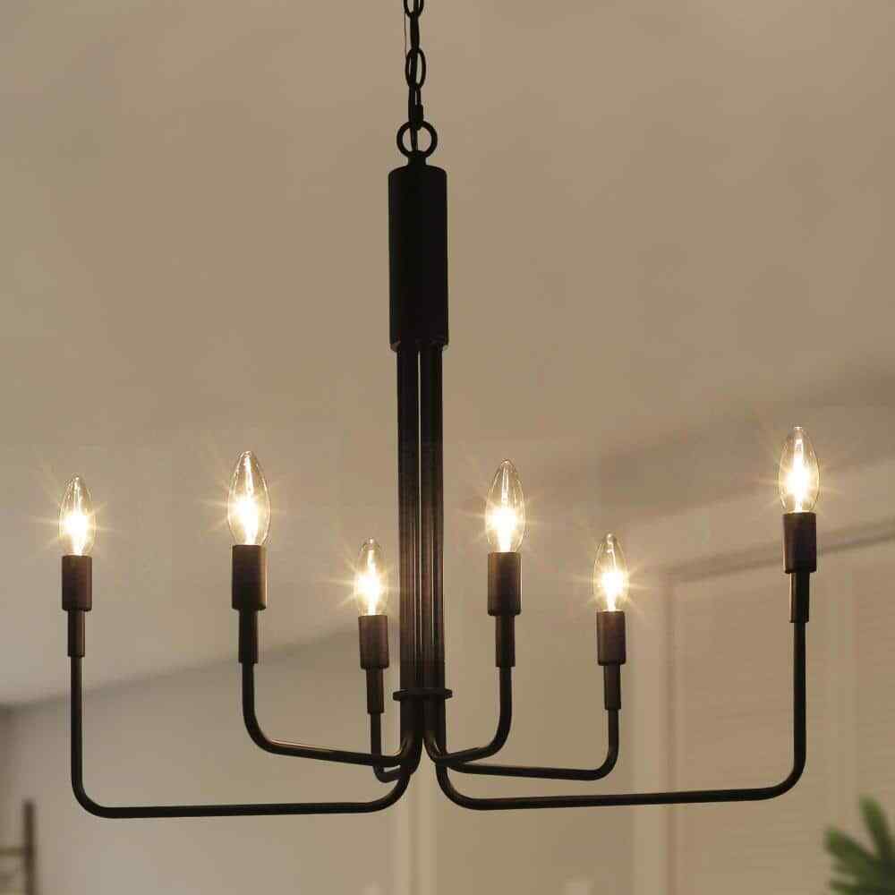 LALUZ Modern Black Candlestick Oblong Farmhouse Irregular Pendant, 6 Light
