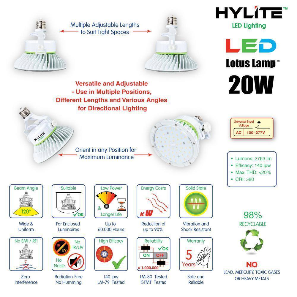 Hy-Lite 20W Equivalent Lotus LED Lamp 100W HID Equivalent 3000K 2800
