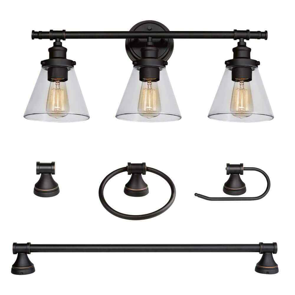 Globe Electric Parker 3-Light Oil Rubbed Bronze 5-Piece Bath Light Set