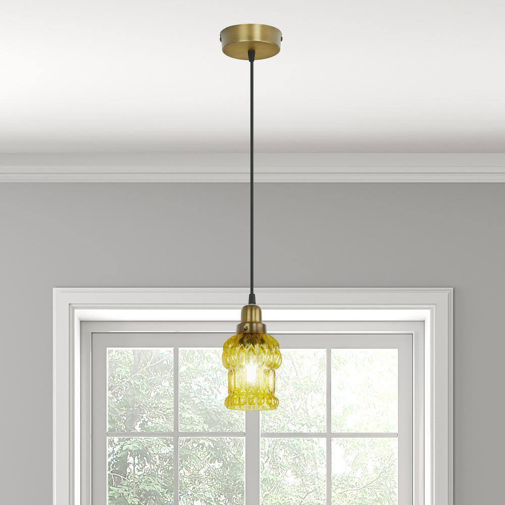 River of Goods Diane 1-Light Gold Textured Shaded Glass Cylinder Pendant Light