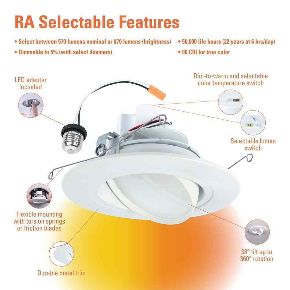 HALO RA 5/6 in. Integrated LED Recessed Light Trim 600 Lumens/1000 Lumens