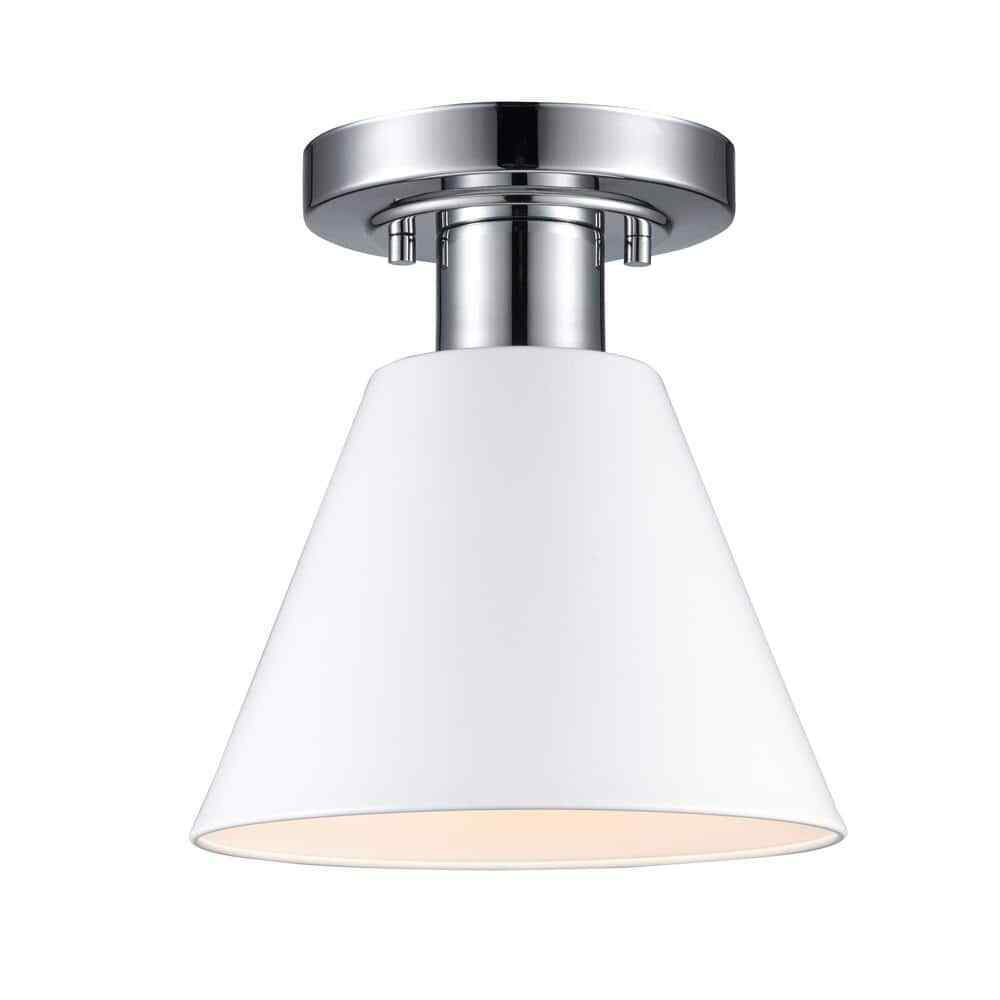 Hampton Bay Finley 8 in. 1-Light White and Chrome Semi-Flush Mount Light Fixture