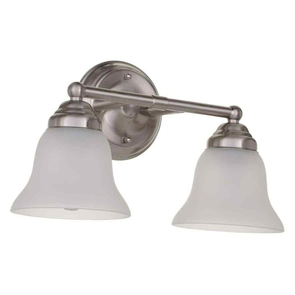 Hampton Bay Ashhurst 2-Light Brushed Nickel Vanity Light w/ Frosted Glass Shades