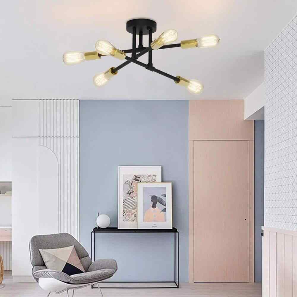 Cedar Hill 17.5 in. 6-Light Black Sputnik Semi-Flush Mount Ceiling Light 410819