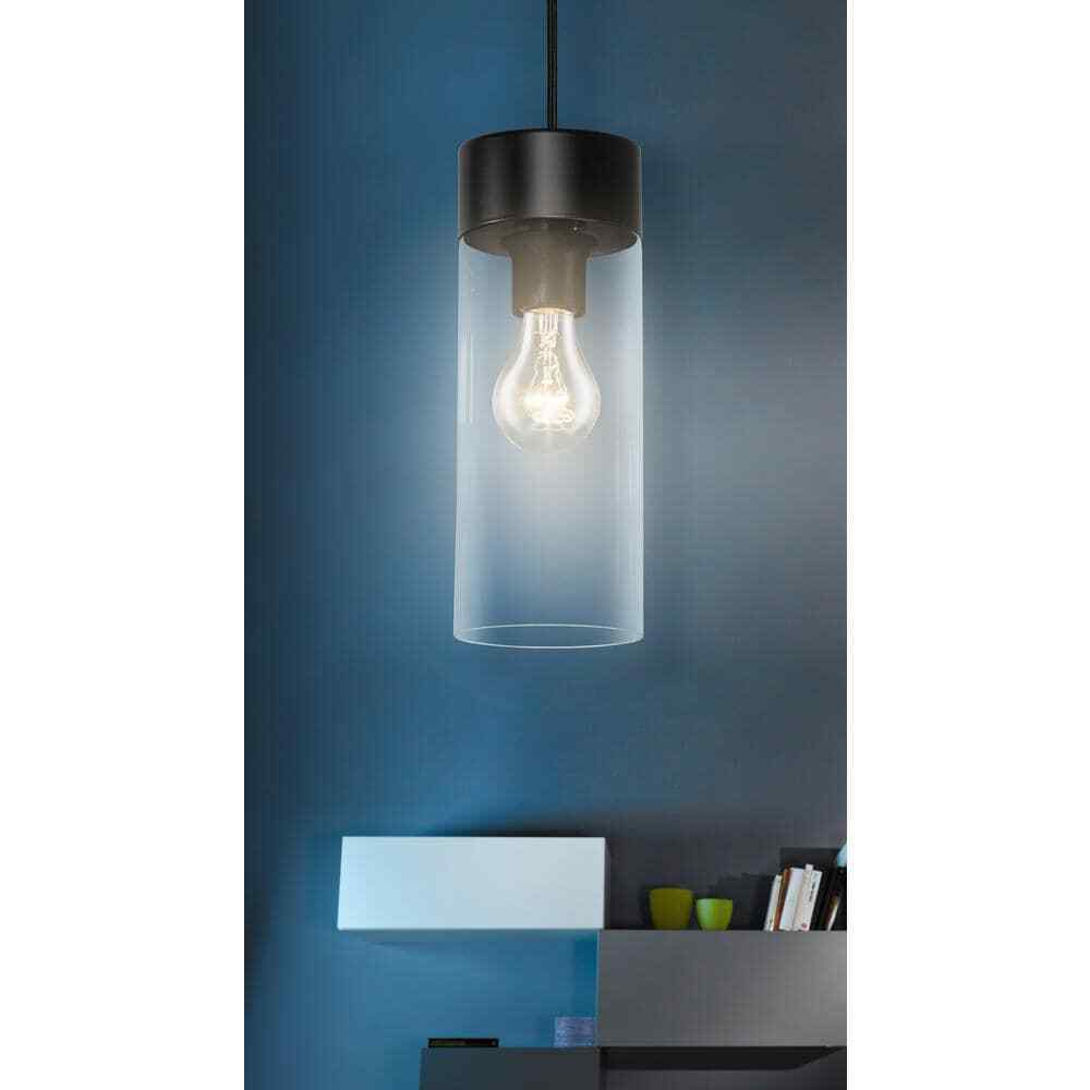 Eglo Montey 1-Light Black Mini-Pendant with Clear Glass Shade 202127A