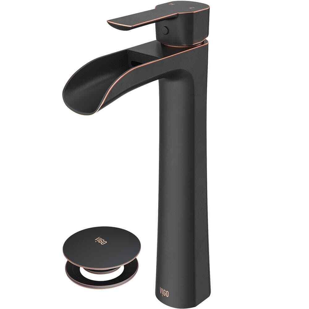 VIGO Niko Single Bathroom Vessel Faucet Set w/ Pop-Up Drain Set