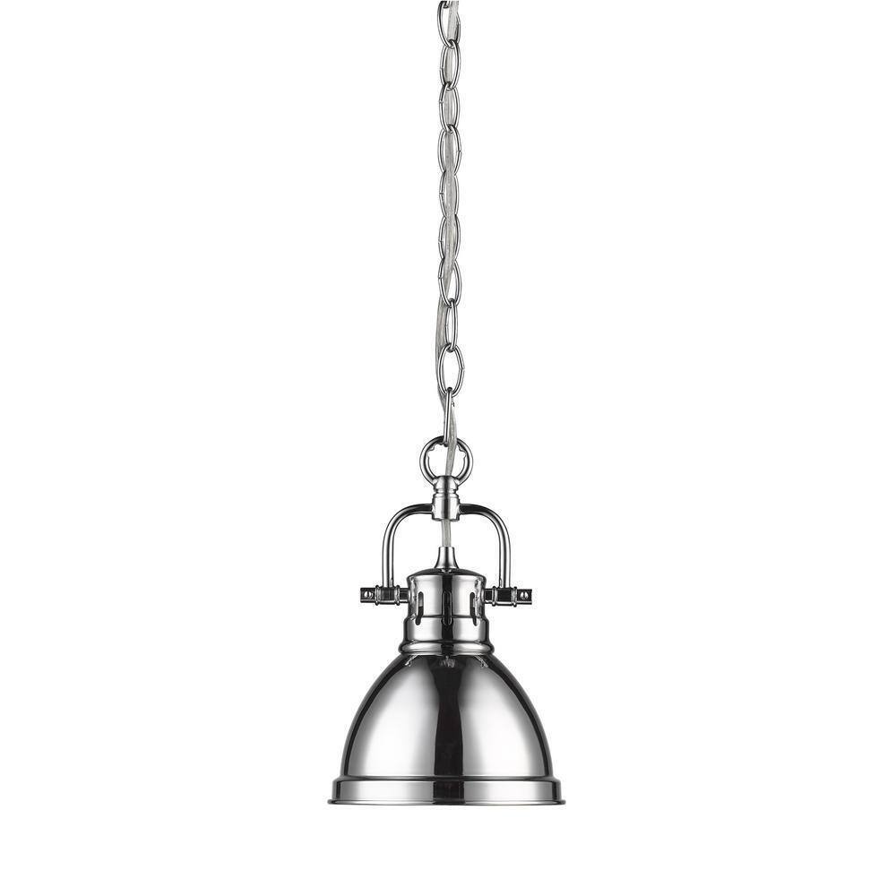 Golden Lighting Duncan 1-Light Chrome Mini Pendant with Chrome Shade (Chain)
