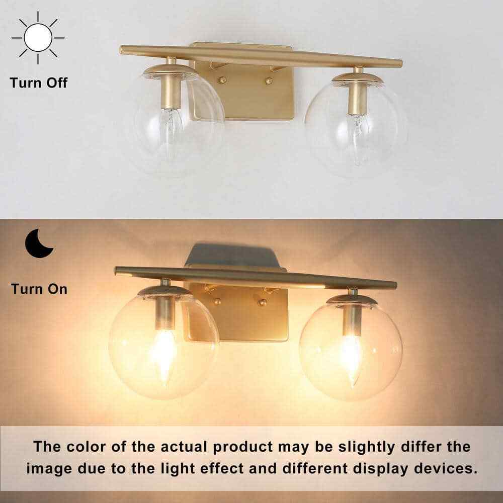 Uolfin Modern Globe Bathroom Vanity Light 2-Light Gold Bedroom Wall Sconce Light