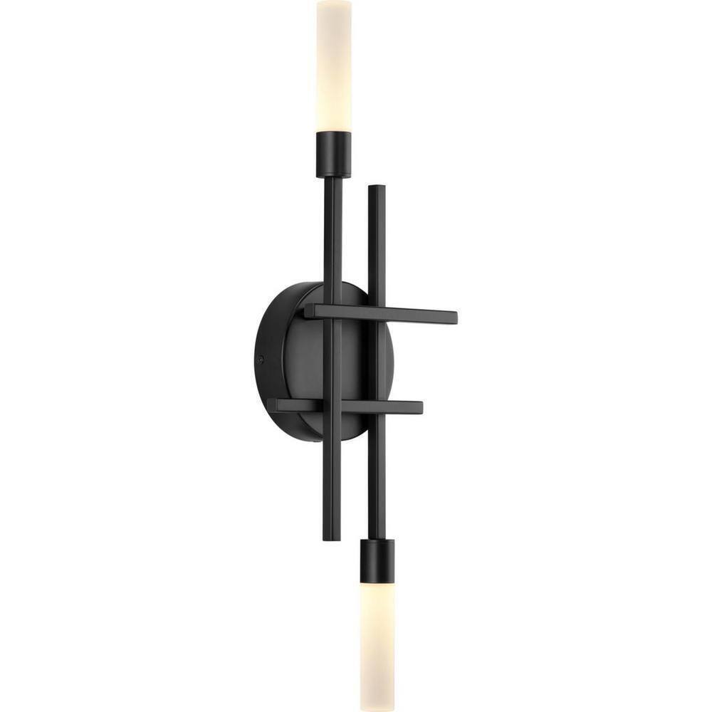 Progress Lighting Quadrant 2-Light Matte Black Frosted Glass Modern Wall Light