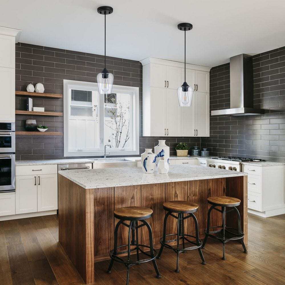 Merra 1-Light Matte Black Pendant Light Glass Goblet Shade HCF-2805-22-BNHD-1