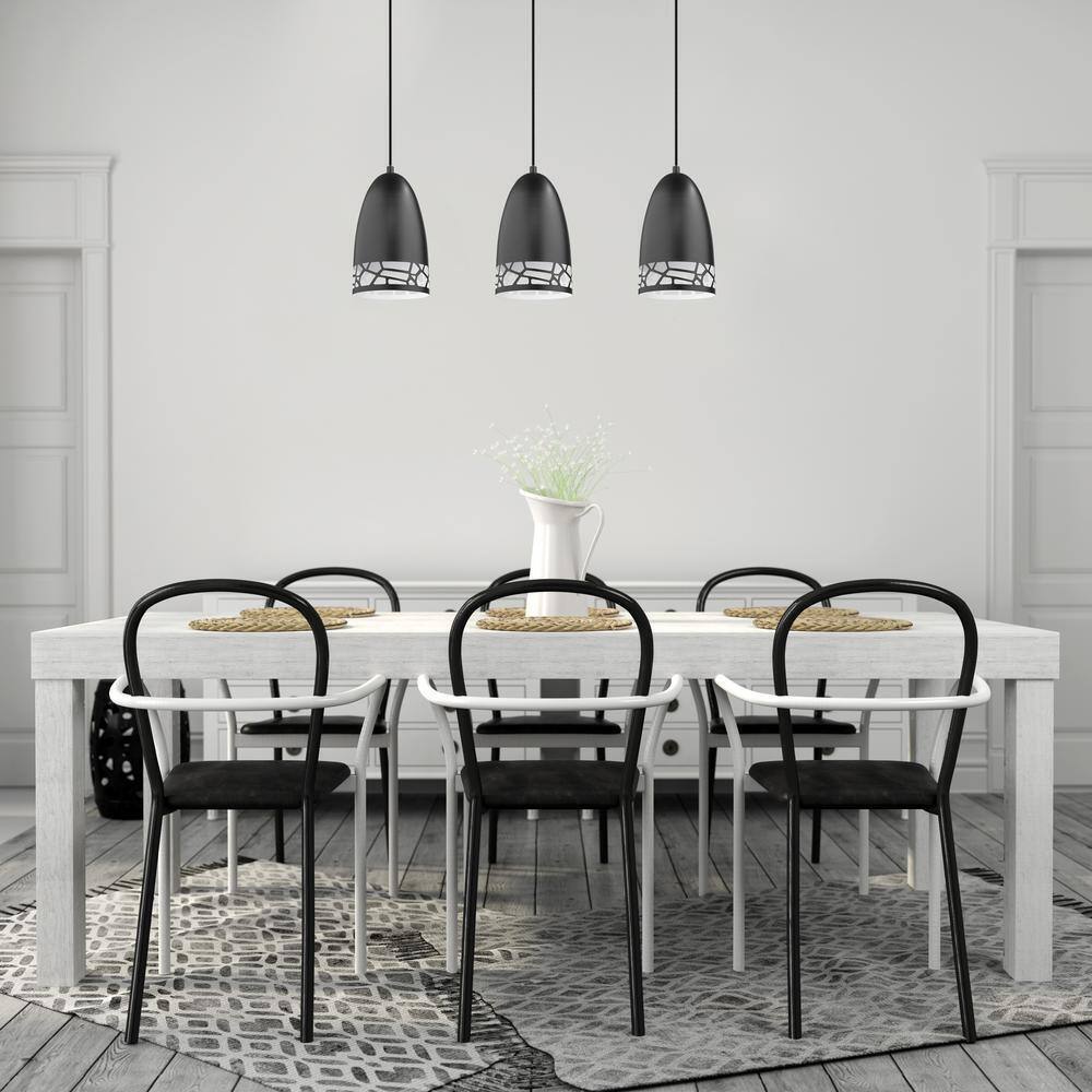 Eglo Savignano Matte Black Linear Multi Pendant Light with Metal Shades