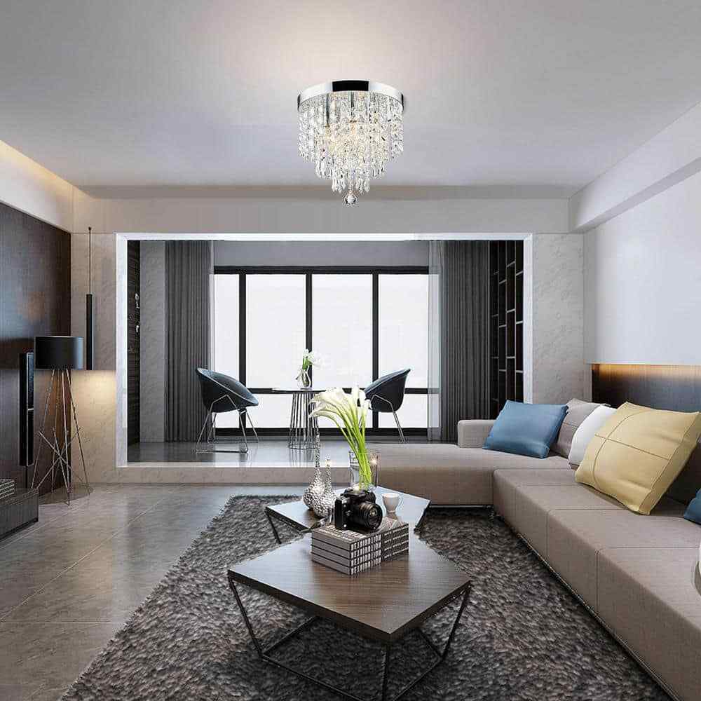 Merra 11 in. 5-Light Chrome Flush Mount Chandelier with K9 Crystals