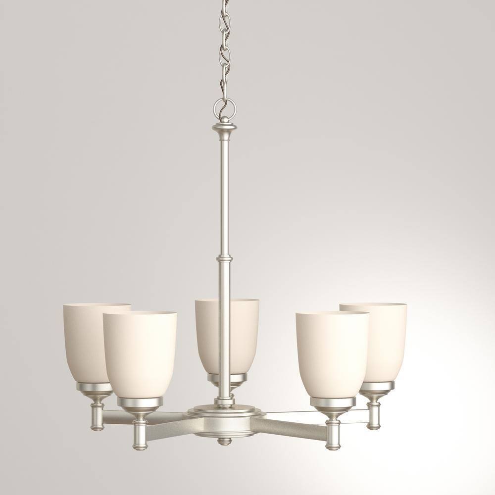 Hampton Bay 5-Light Brushed Nickel Chandelier with Frosted Glass Shades