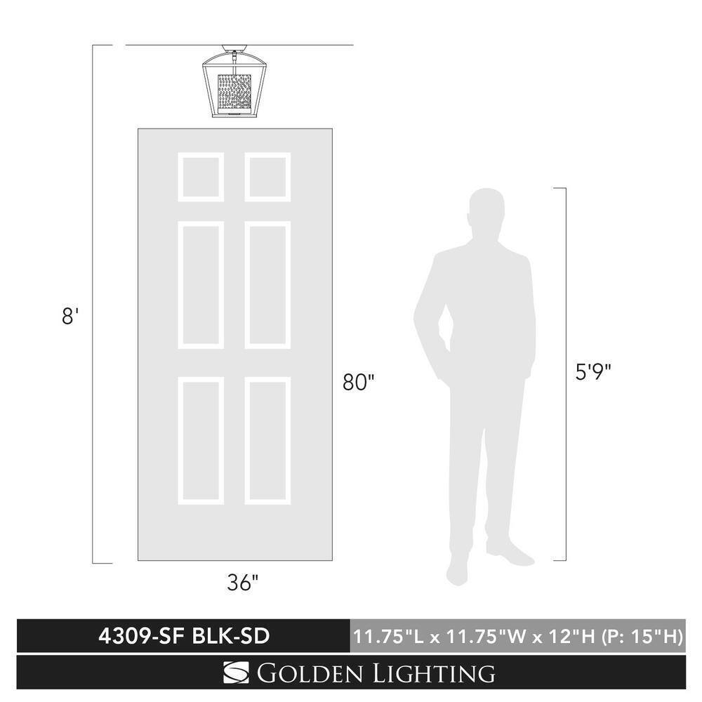 Golden Lighting Mercer 3-Light Black Semi-Flush Mount Light