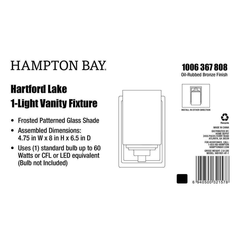Hampton Bay Hartford Lake 7.28 in. 1-Light Oil Rubbed Bronze Indoor Wall Sconce