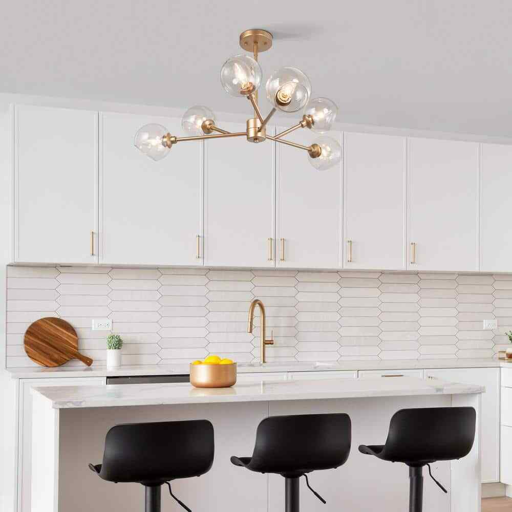 Uolfin Modern Gold Dining Room Chandelier Bubble 31.5 in. 6-Light Chandelier