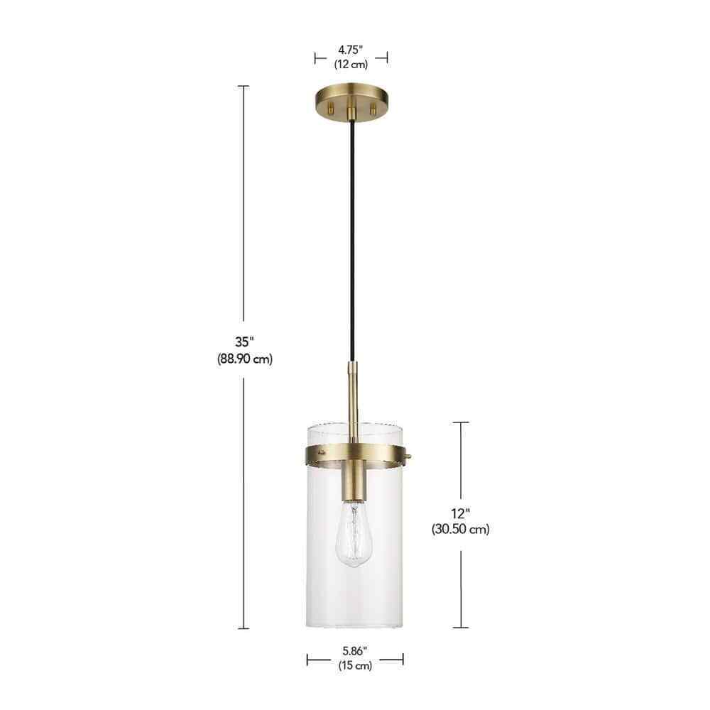 Globe Electric Connor 1-Light Brass Pendant Light with Clear Glass Shade