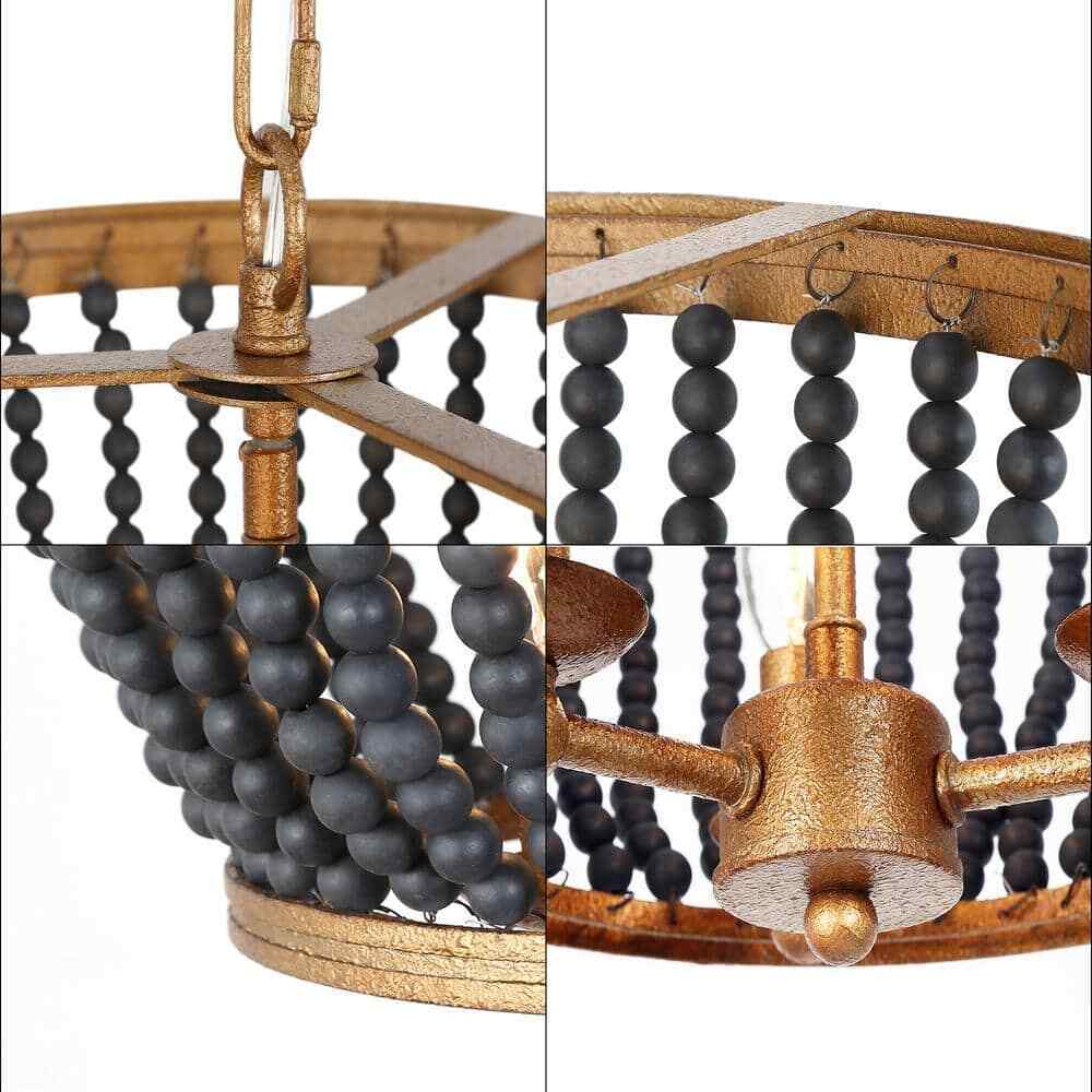 Uolfin Modern Drum Dining Room 3-Light Antique Gold Round Chandelier