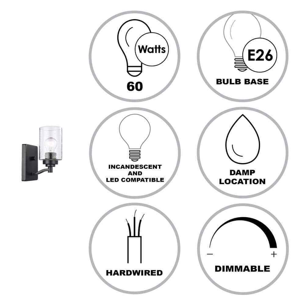 Bel Air Lighting Simi 1-Light Black Indoor Wall Sconce Light Fixture