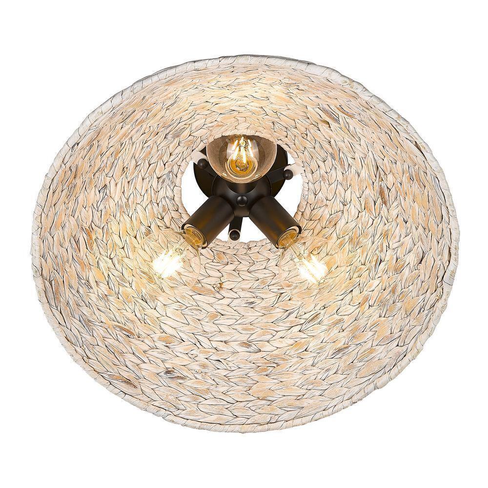 Golden Lighting Rue 18.75 in. 3-Lights Matte Black Semi-Flush Mount