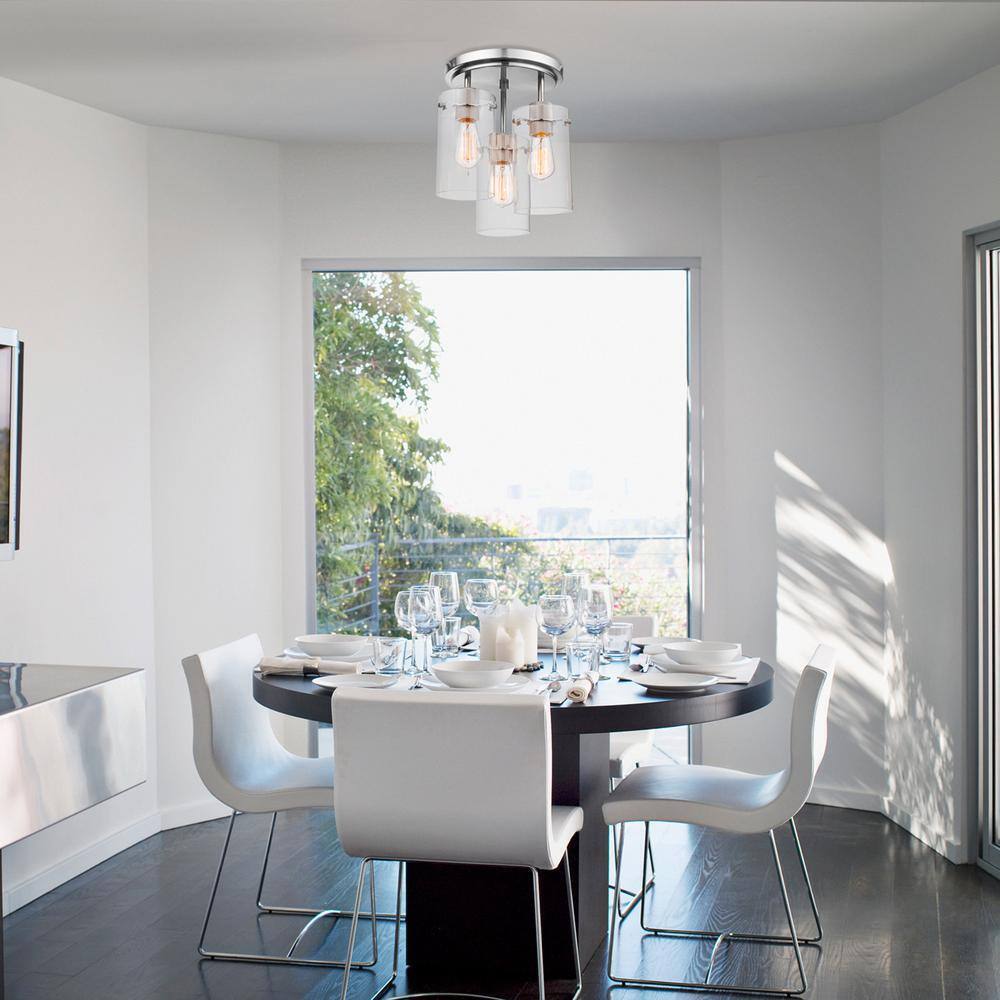 Globe Electric Cusco 13 in. 3-Light Brushed Steel Semi-Flush Mount Ceiling Light